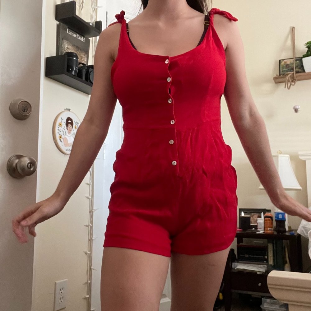 Urban Outfitters Kimchi Blue Solid Red Romper (S)